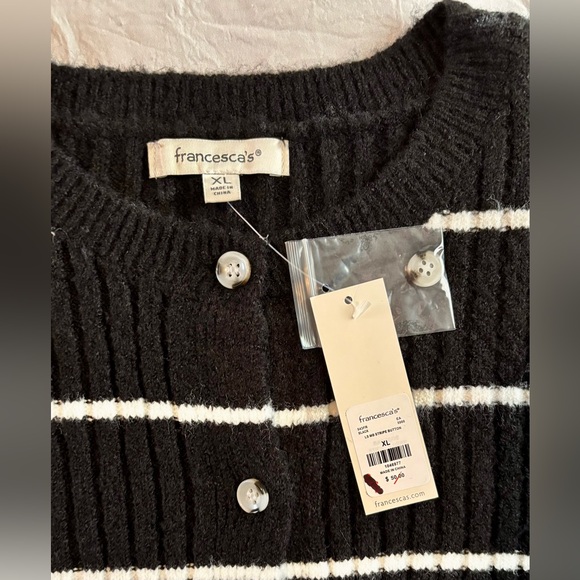 Francesca's Collections Striped Black and White Cardigan - Picture 3 of 4